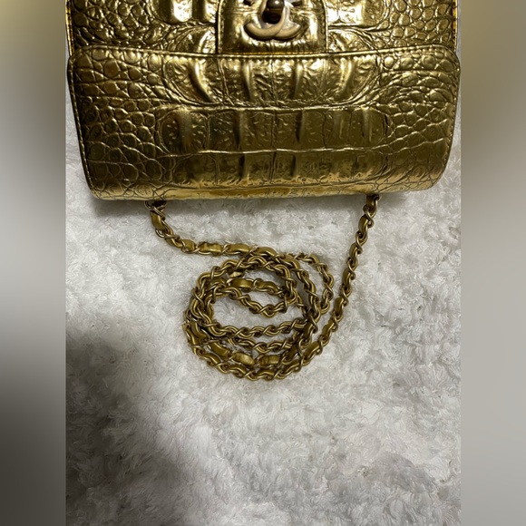 CHANEL Gold Embossed Croc Mini Flap Bag - Picture 13 of 16